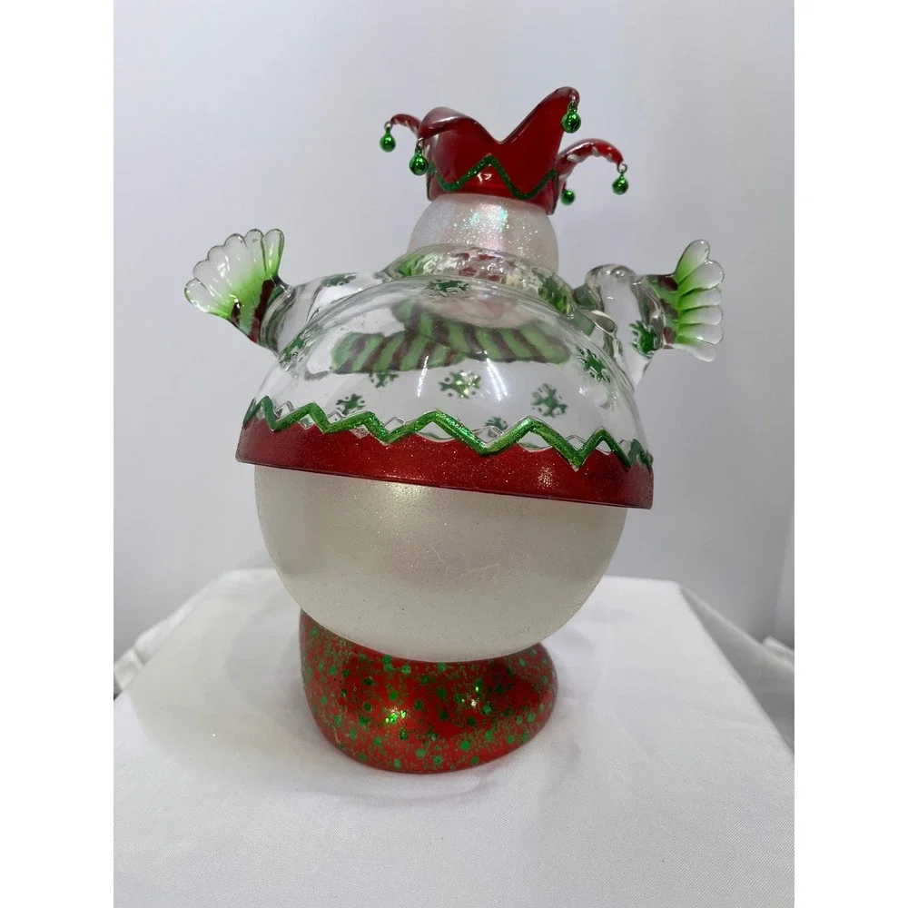 Snowman Jester Figurine Christmas Holiday Decor Glass Glitter Bells 9.5 Inch